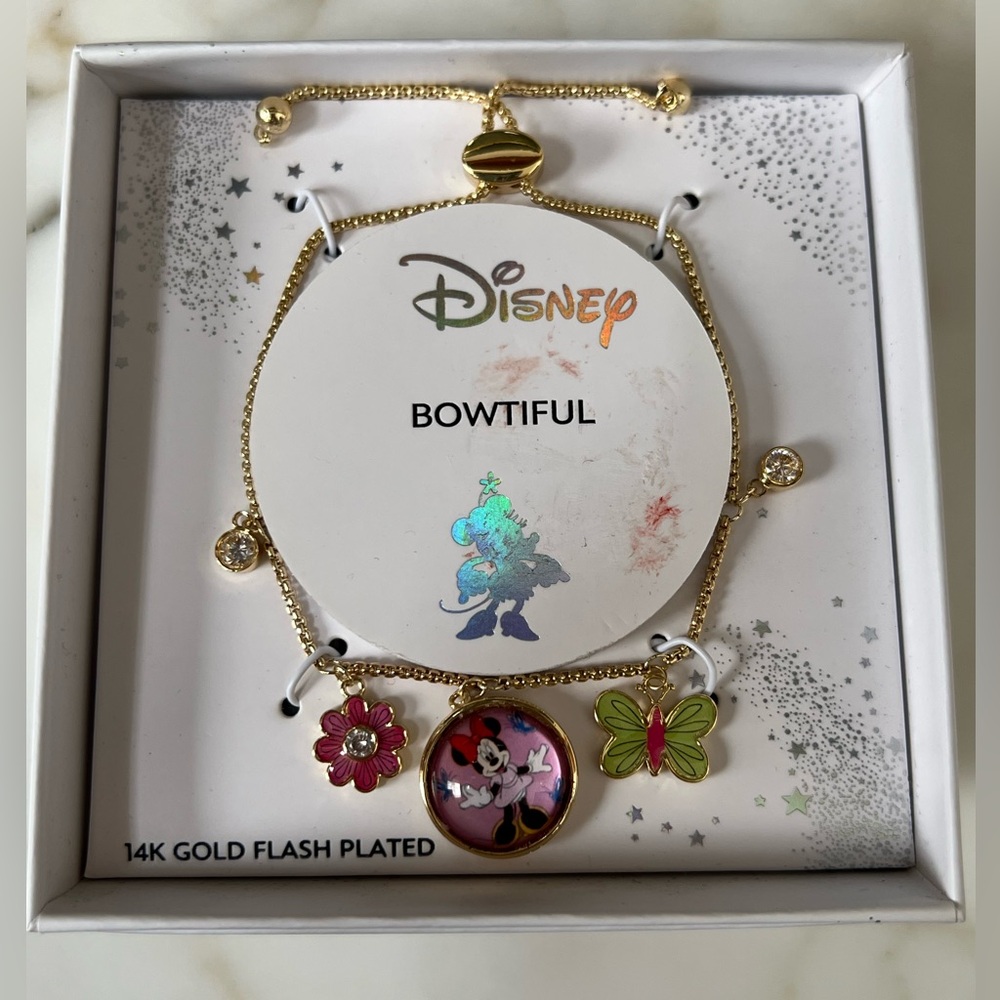 Disney 14K Gold Flash Plated Minnie Mouse Bowtiful Charm Bracelet